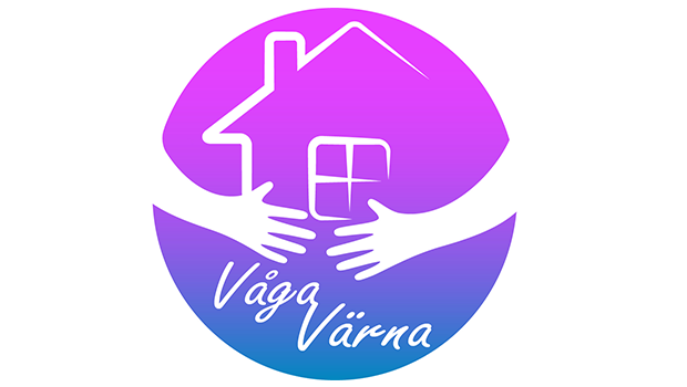 Bild på logotyp med texten Våga värna samt illustration av händer och ett hus