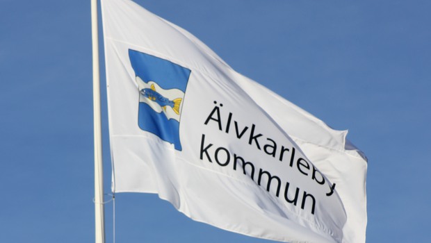 Bild på flagga med kommunens logotyp