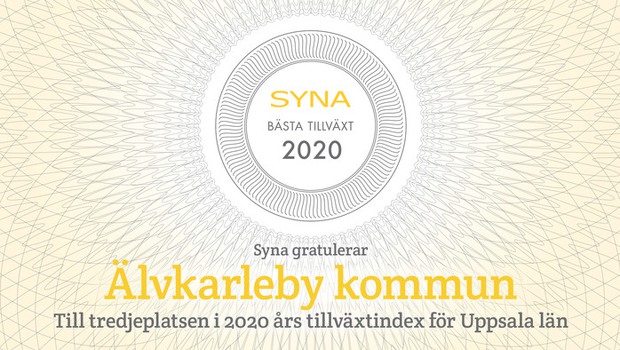 Bilden visar diplomet till tredjepriset för Bästa Tillväxt i Uppsala län 2020
