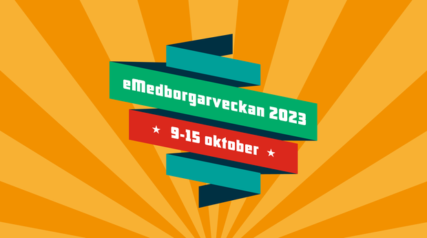 Bild med texten "eMedborgarveckan 2023 9-15 oktober"