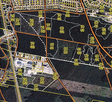 Bilda på karta över skogsområdet vid Näsboda och södra industriområdet